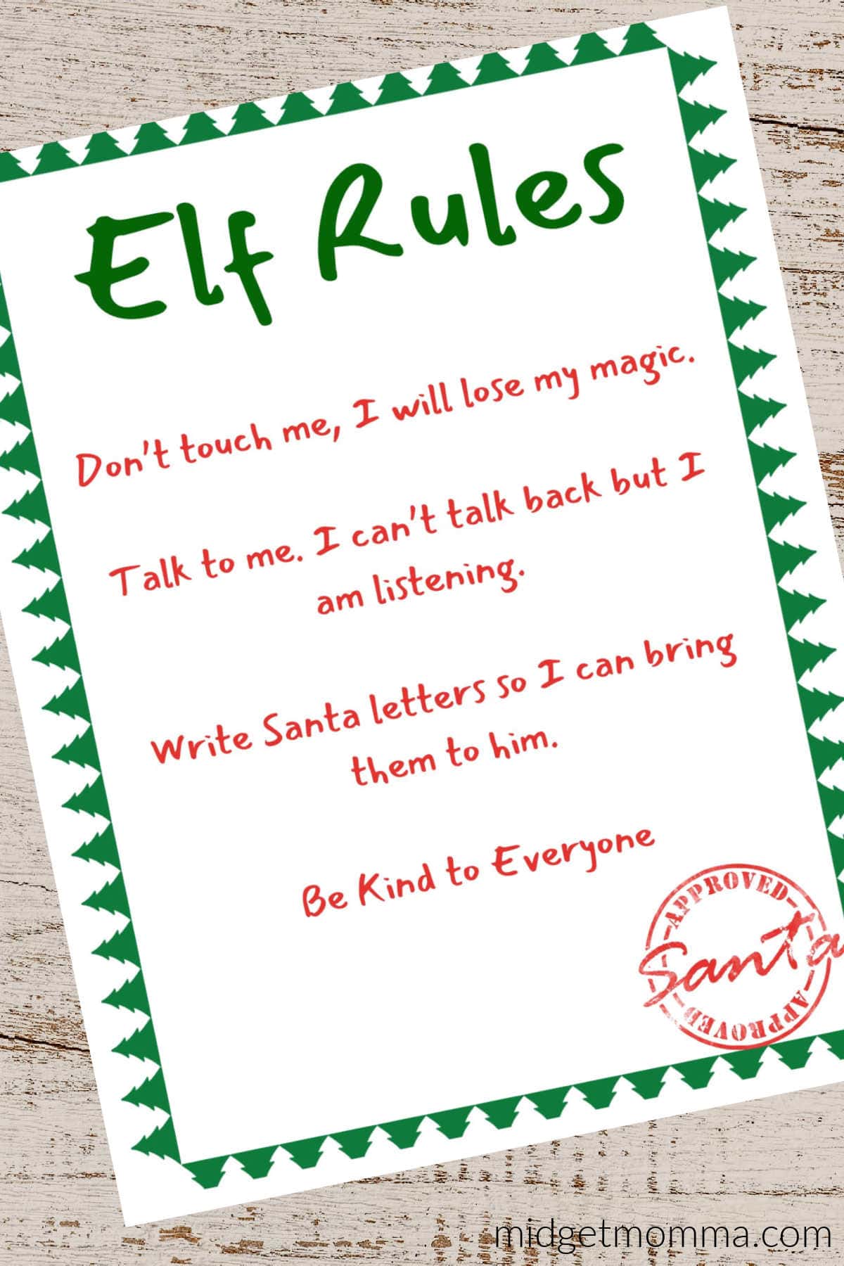 Elf on the Shelf Rules Printable