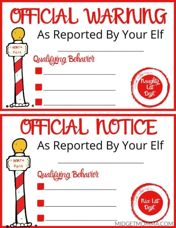 Naughty Or Nice Notice Elf On The Shelf Printable MidgetMomma