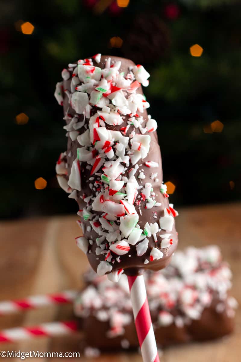 Peppermint Chocolate Covered Marshmallows Pops