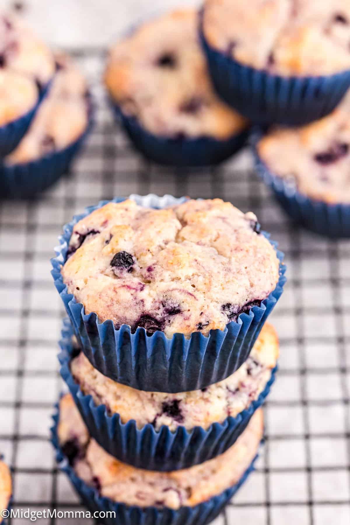 Stack of Greek Yogurt Blueberry Muffins