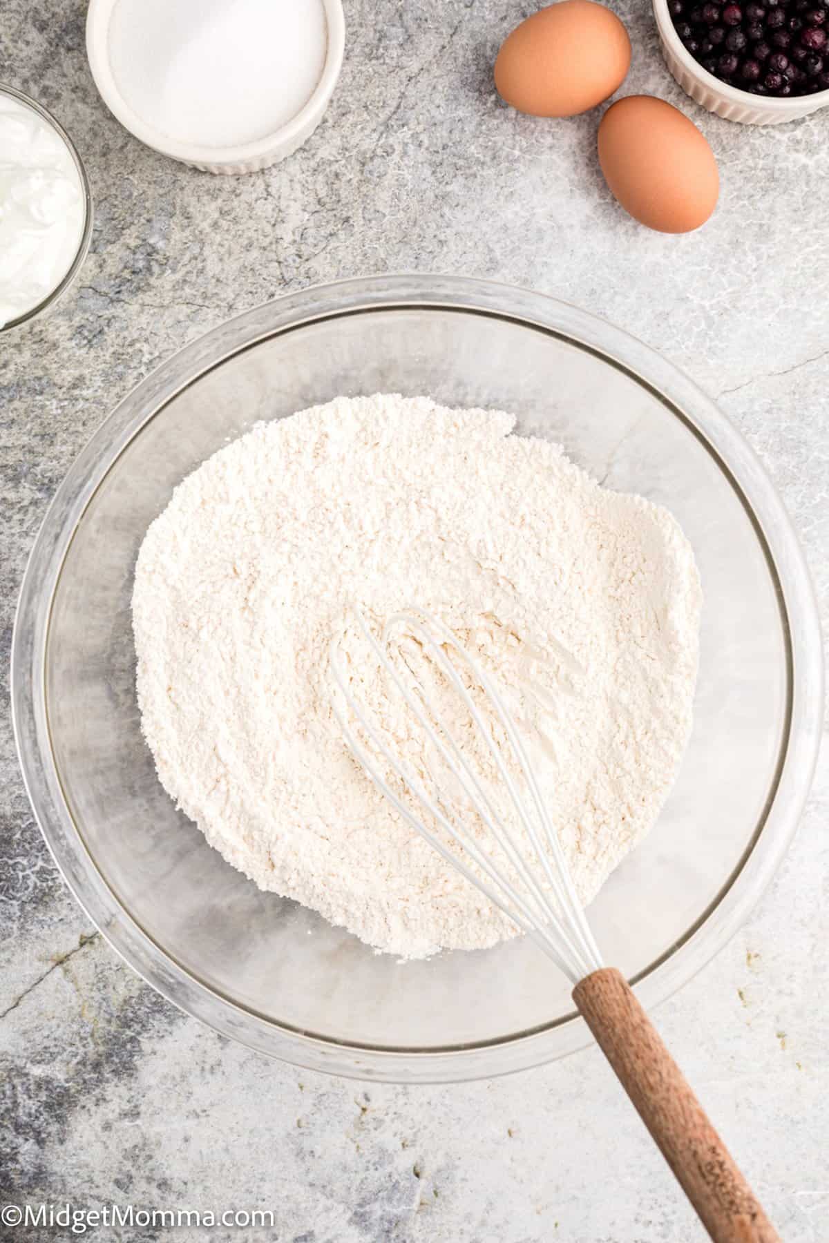 flour, baking powder, and salt in medium sized bowl