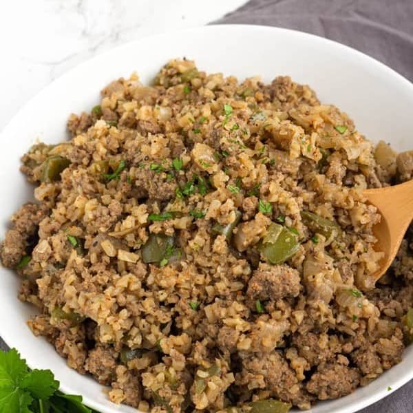 Keto Cauliflower Dirty Rice Recipe • MidgetMomma