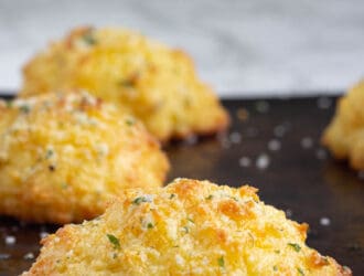 Keto Cheddar Bay Biscuits on a baking sheet