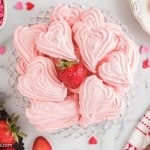overhead photo of Strawberry Meringue Cookies on a plate