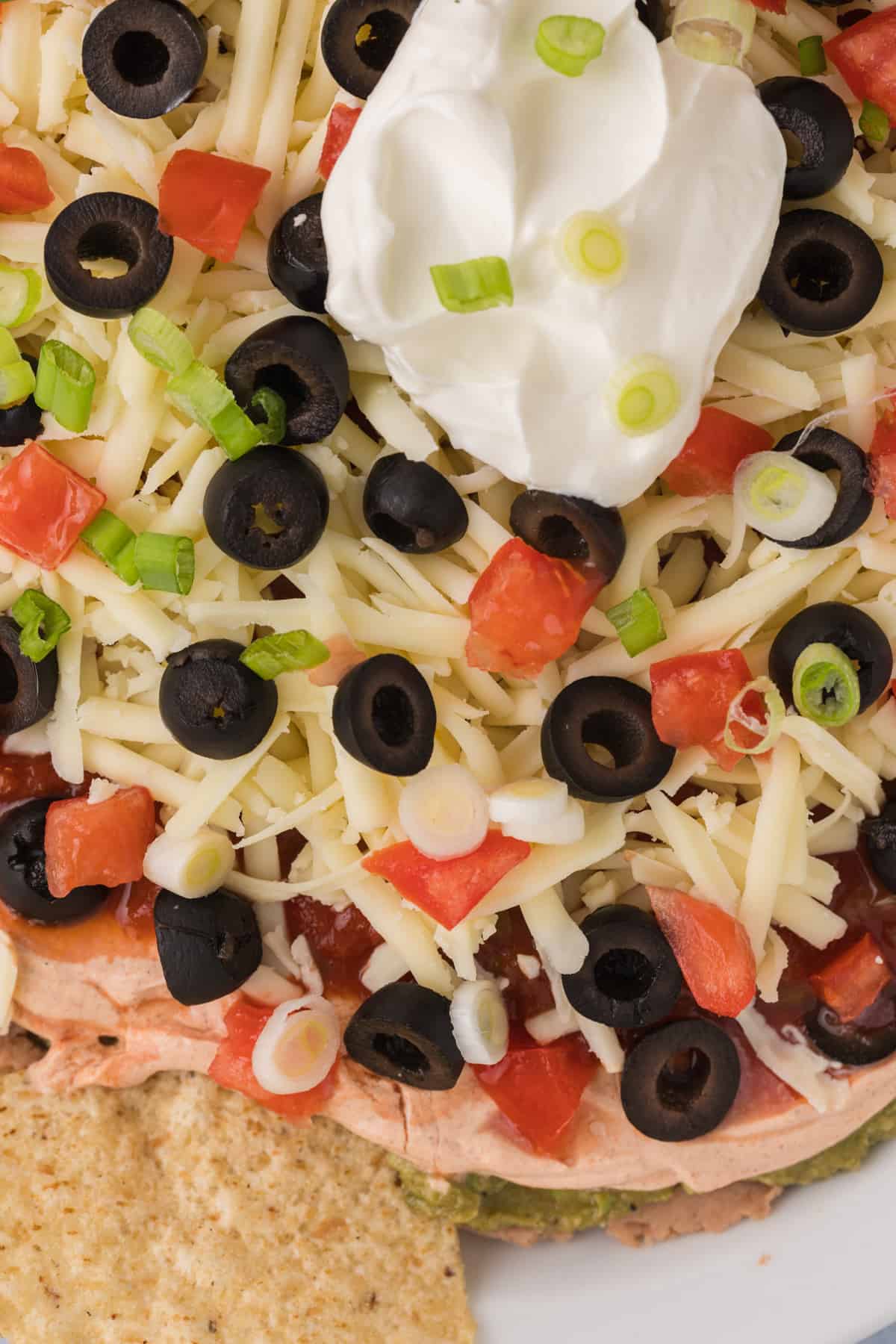 close up photo of 7 layer taco dip