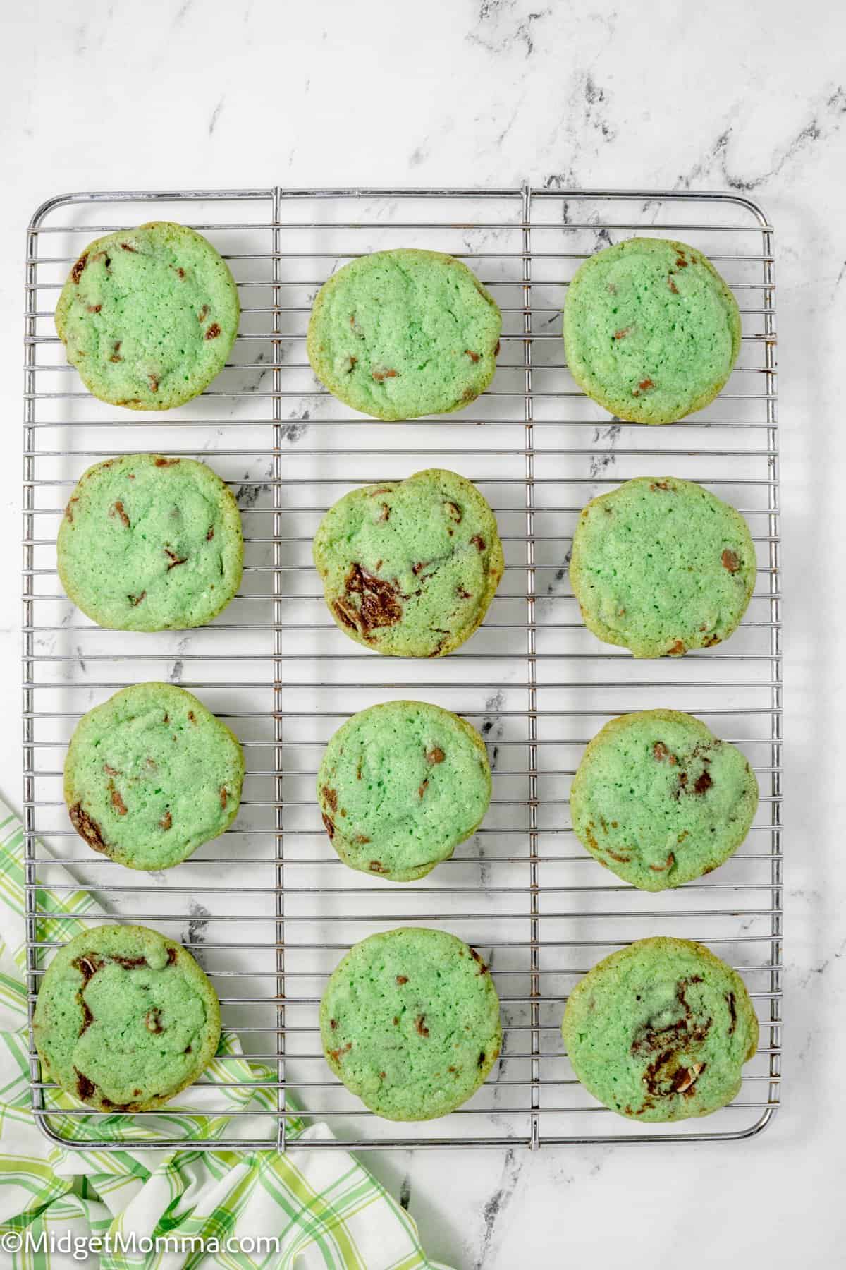 Andes Mint Cookies on a cooling rack