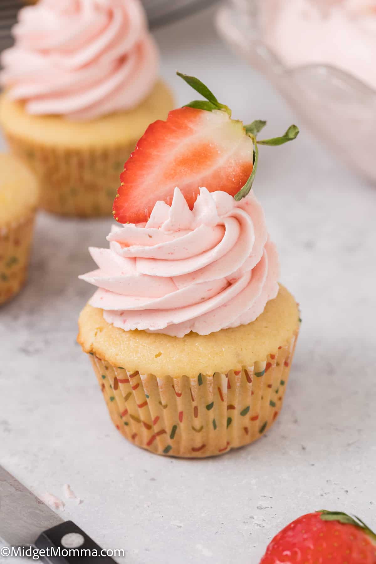 cupcake with Strawberry buttercream frosting 