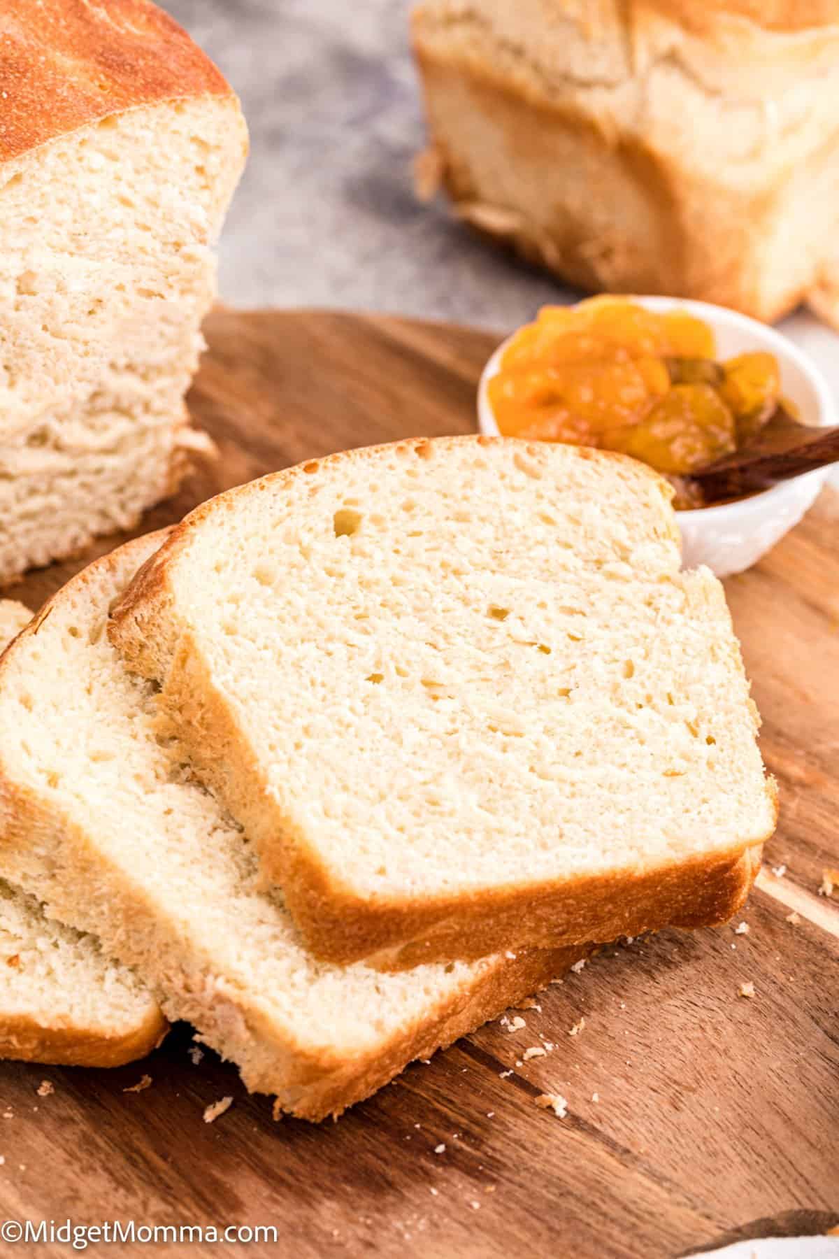 slices of Homemade White Bread on a cutting board