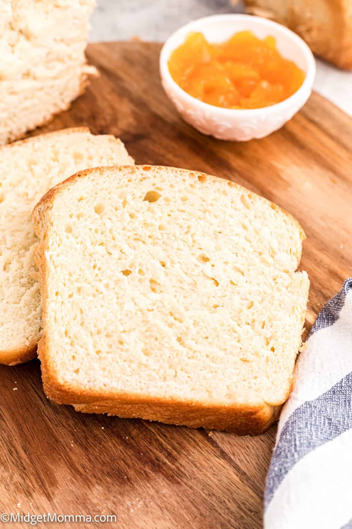 Close up photo of a slice of homemade white bread 