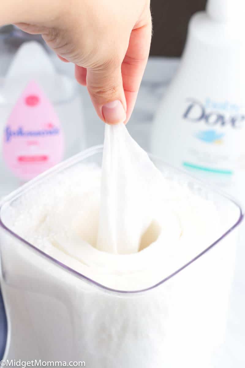 How to make homemade baby wipes - a container of homemade babywipes