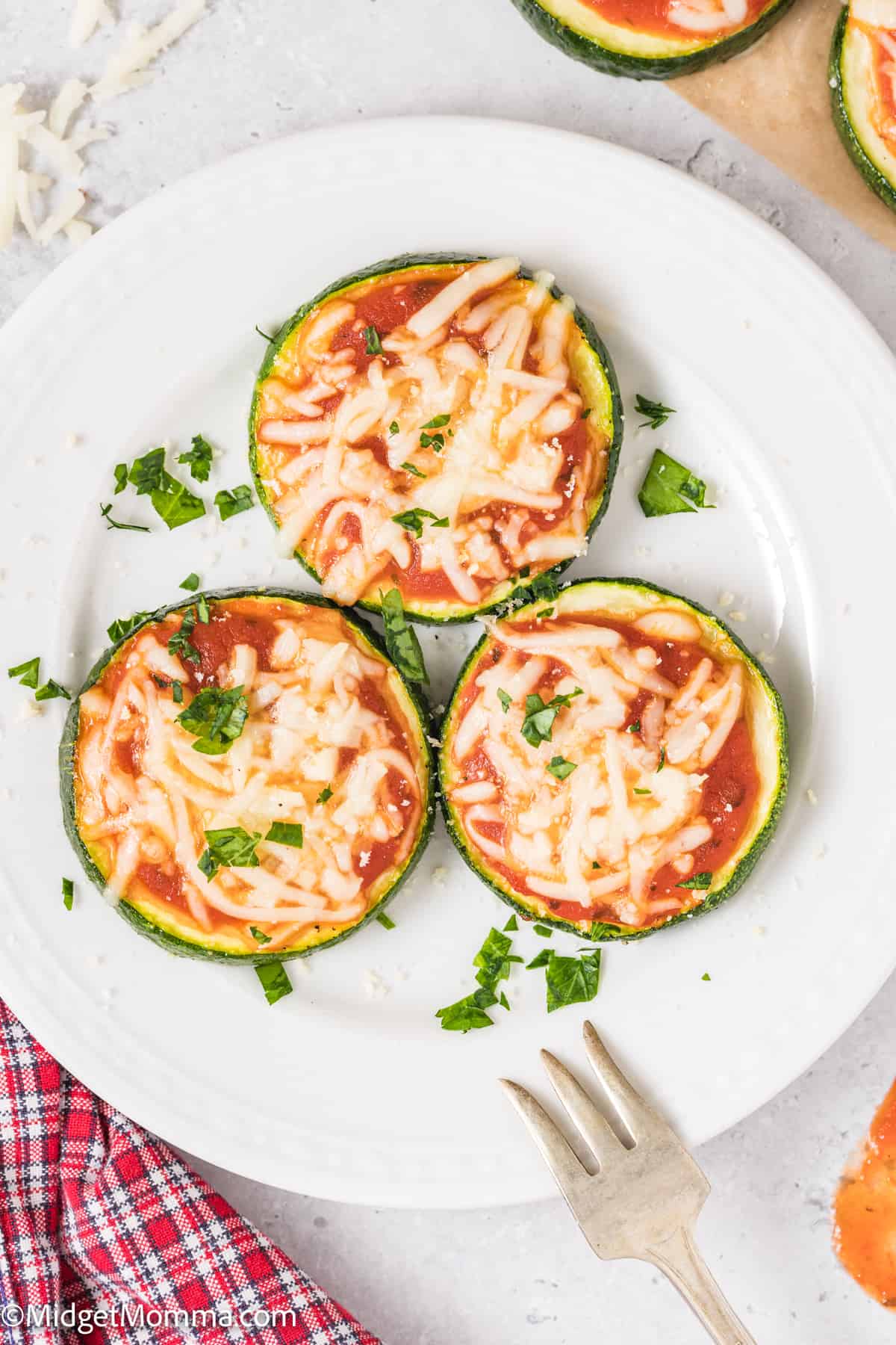 overhead photo of Easy Zucchini Pizza Bites on a plate