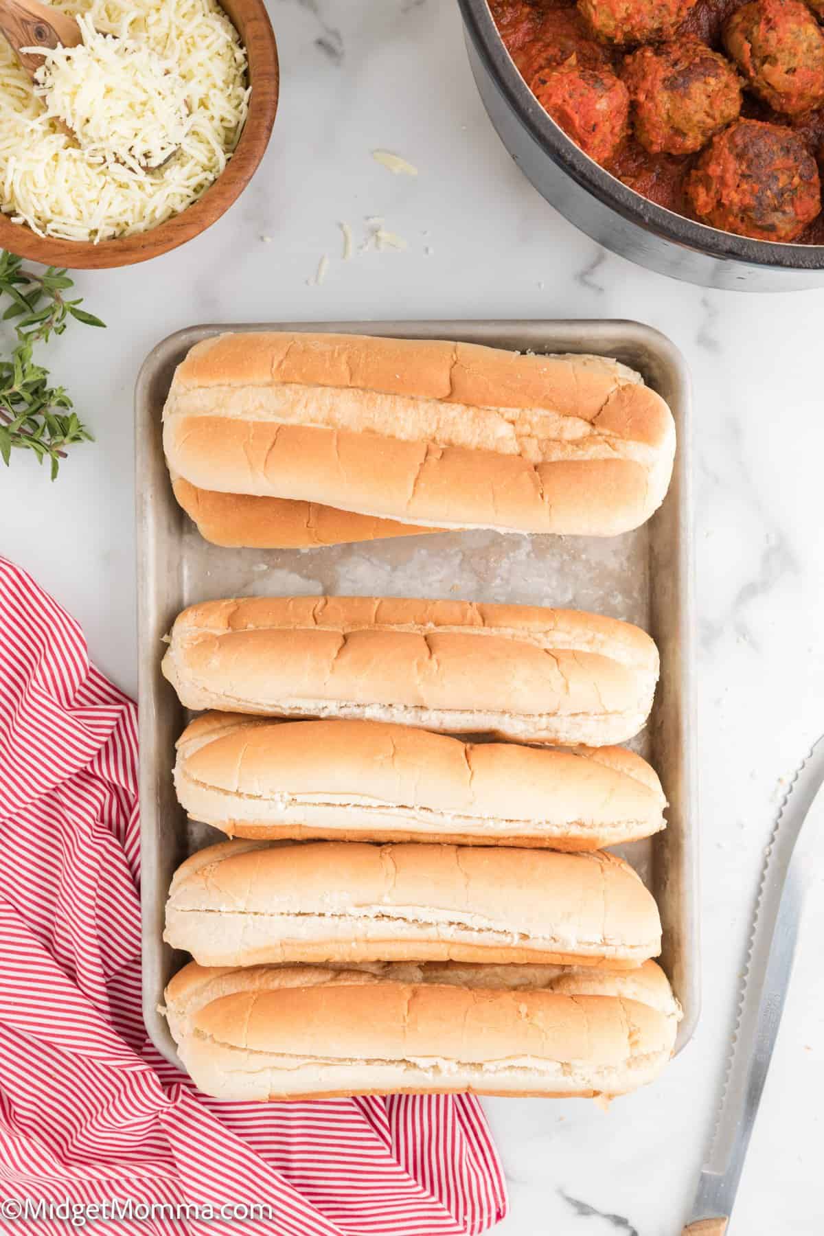 Italian Sub Rolls in a serving dish