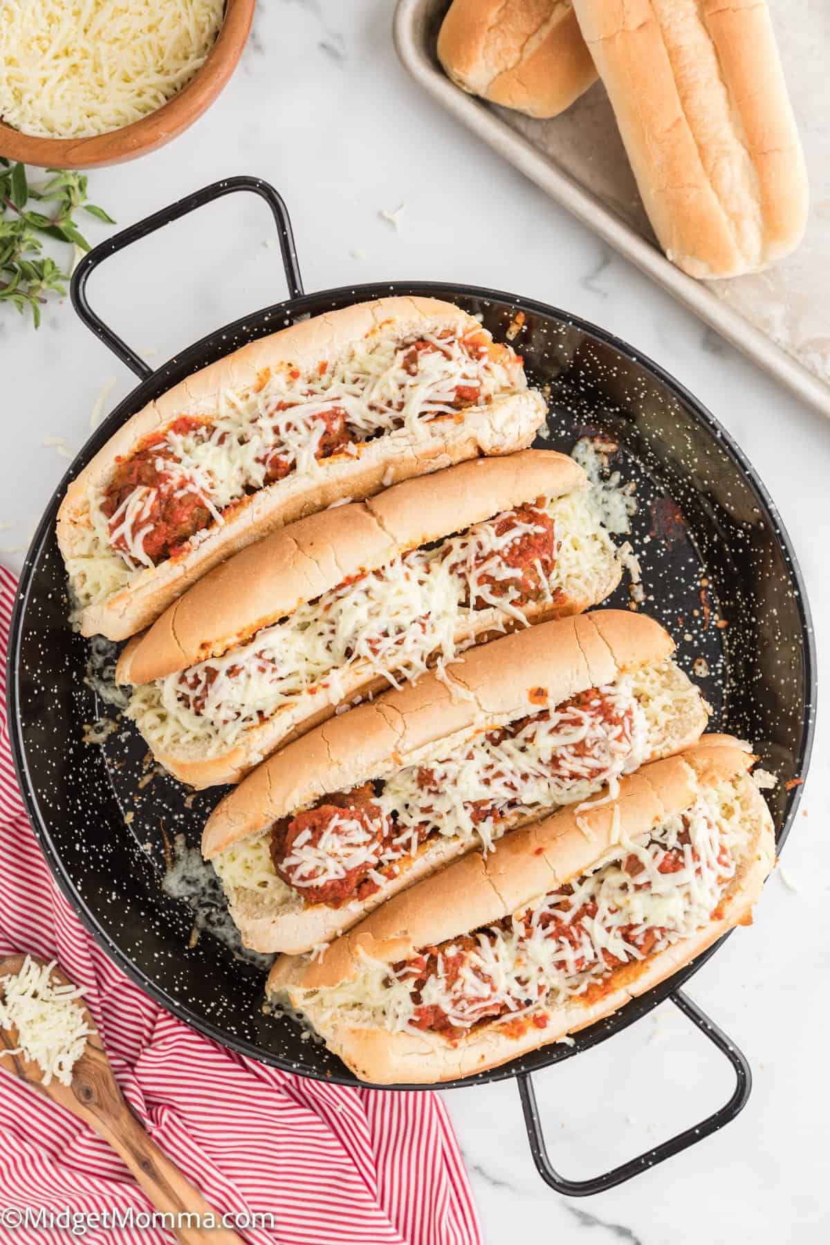 Marinara Meatball Sub with Homemade Meatballs in a serving dish