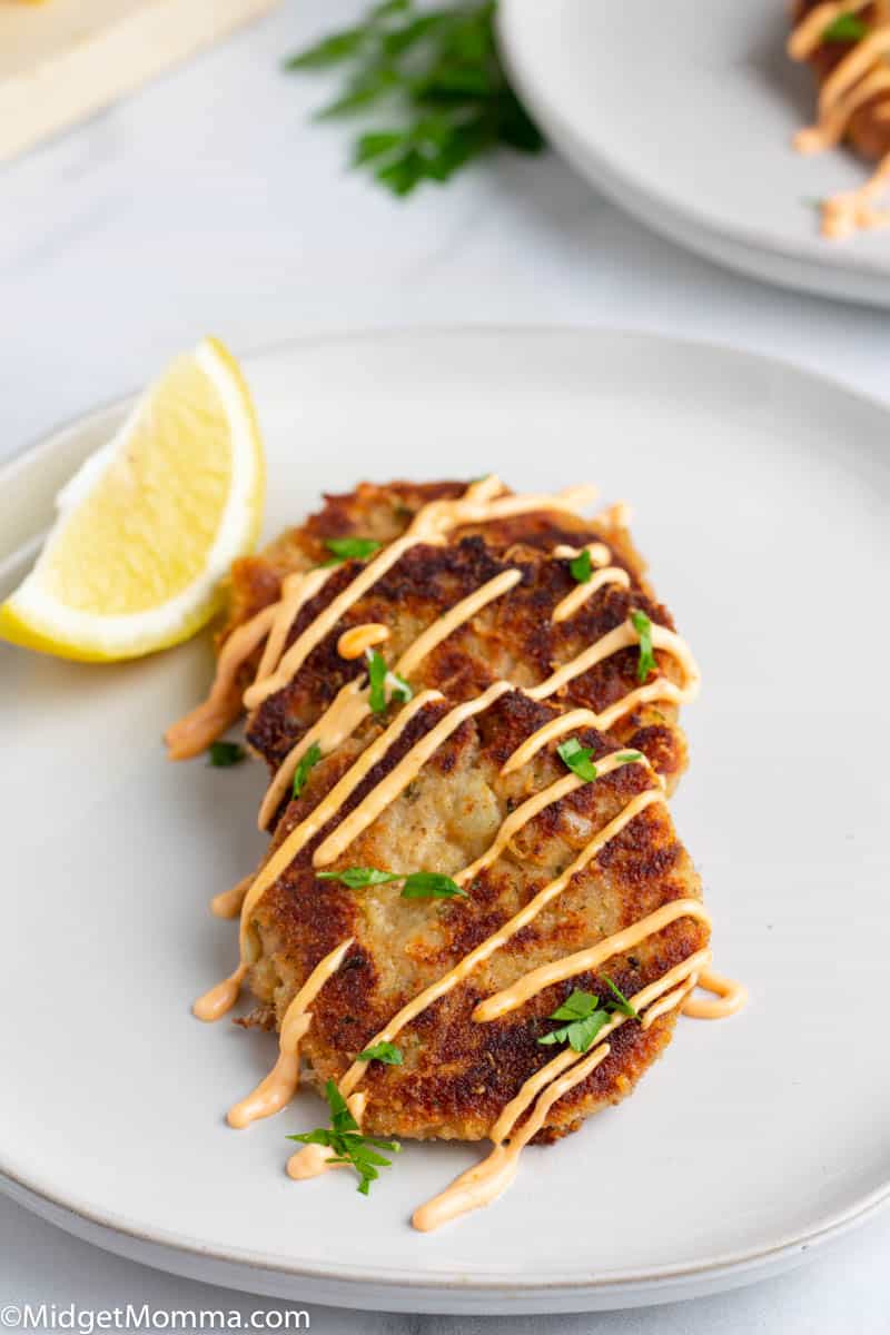 Easy tuna cakes on a white plate 