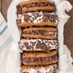 over head photo of Chocolate Chip Cookie Ice Cream Sandwiches