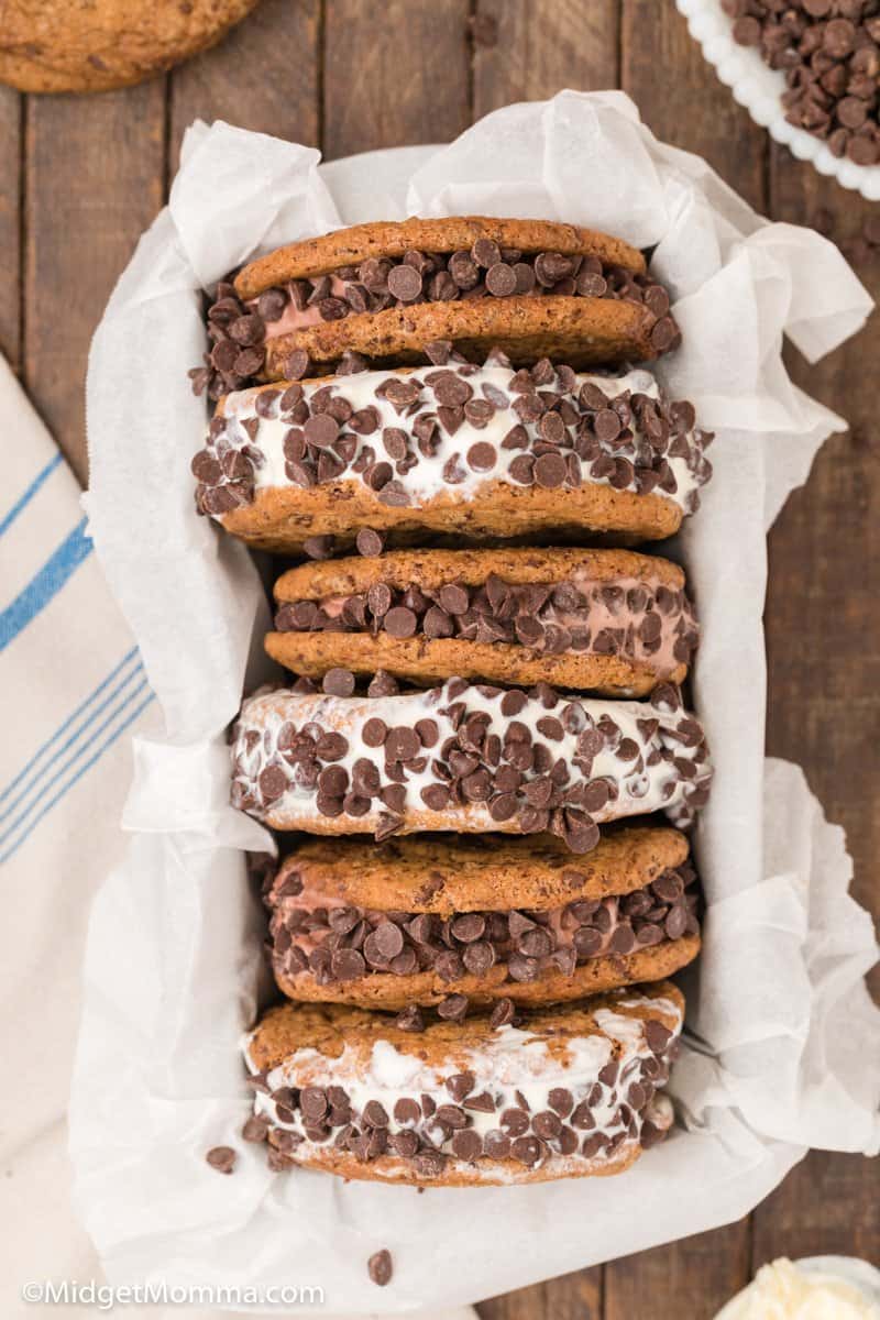 over head photo of Chocolate Chip Cookie Ice Cream Sandwiches