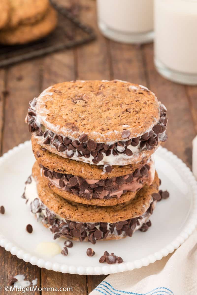 stack of Chocolate Chip Cookie Ice Cream Sandwiches