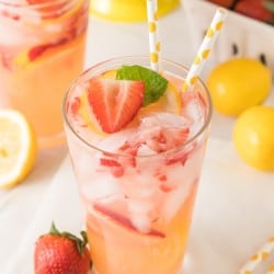 large glass of Homemade Strawberry Lemonade