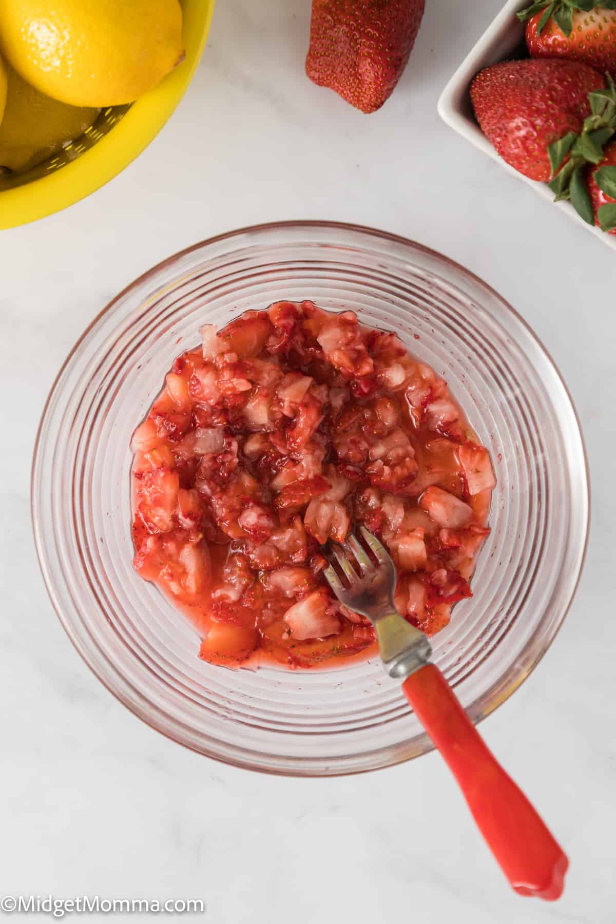 bowl of mashed strawberries