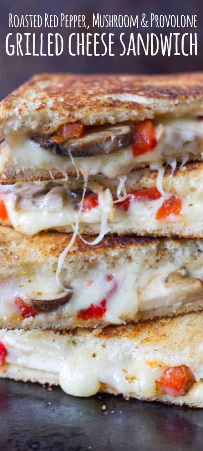 Provolone Grilled Cheese with Roasted Red Pepper & Mushrooms