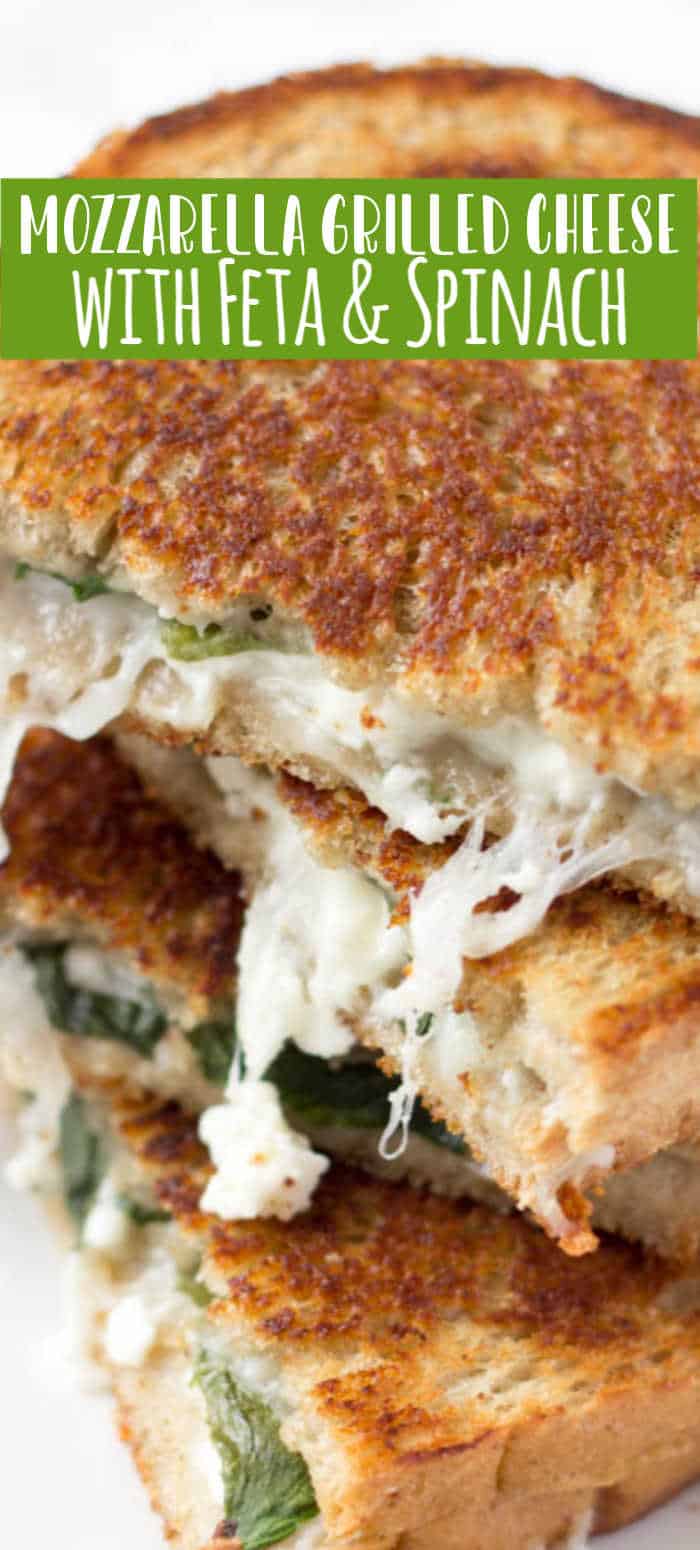 Spinach, Feta & Mozzarella Grilled Cheese Sandwich on Rye bread
