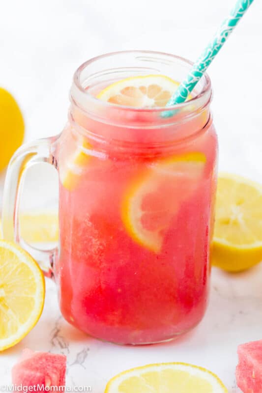 watermelon lemonade in a mason jar