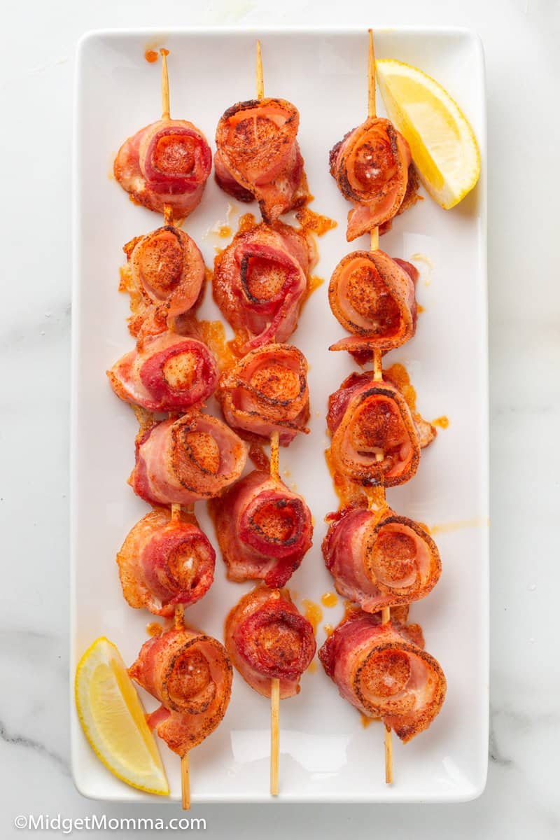 Bacon Wrapped Scallops on a platter