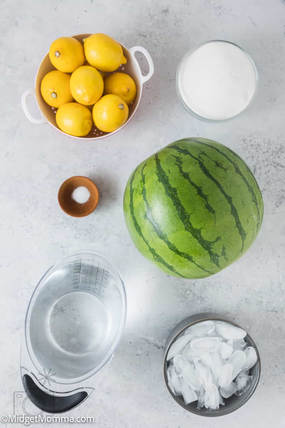 Homemade Watermelon Lemonade  recipe ingredients - lemons, watermelon, water, sugar 