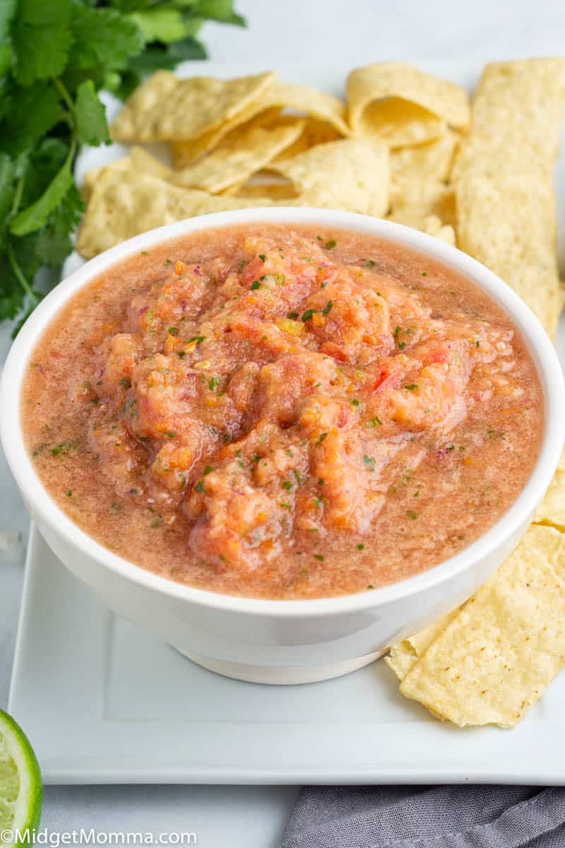 Homemade Salsa with fresh tomatoes in a bowl with chips