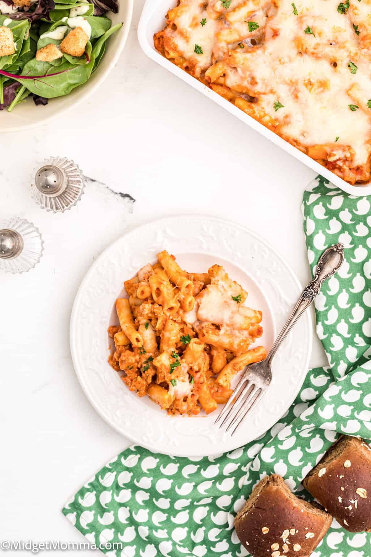 overhead photo of Copy Cat Olive Garden Ziti al Forno on a plate