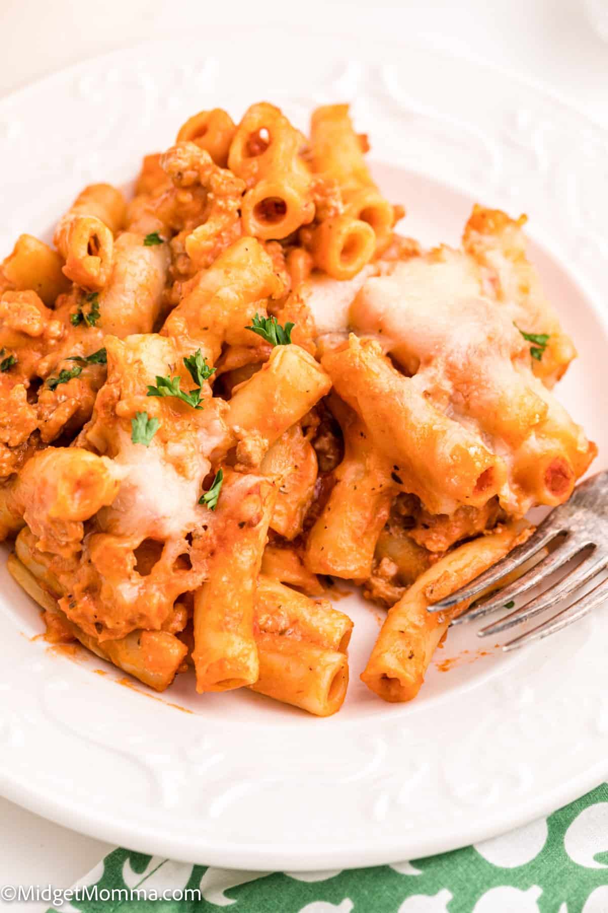 Copy Cat Olive Garden Ziti al Forno on a plate