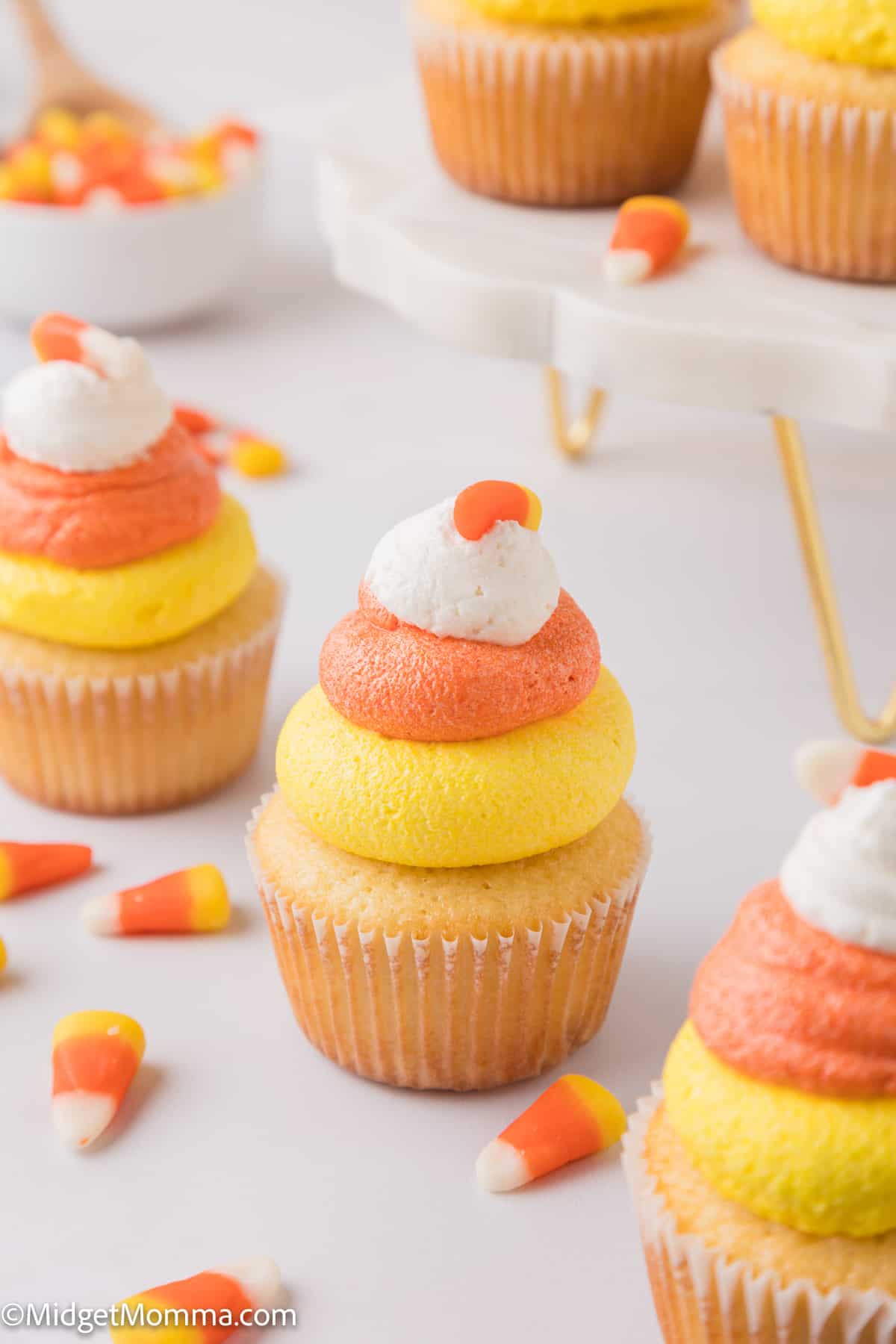 row of Candy Corn cupcakes