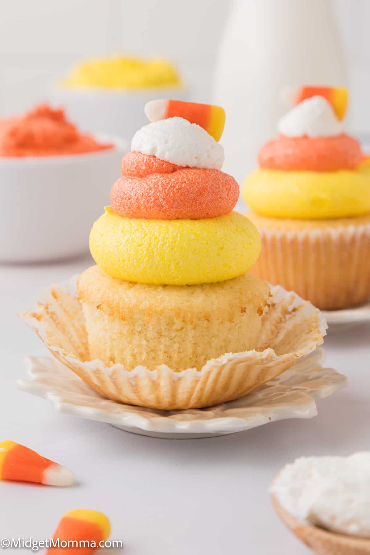 close up of Candy Corn cupcake