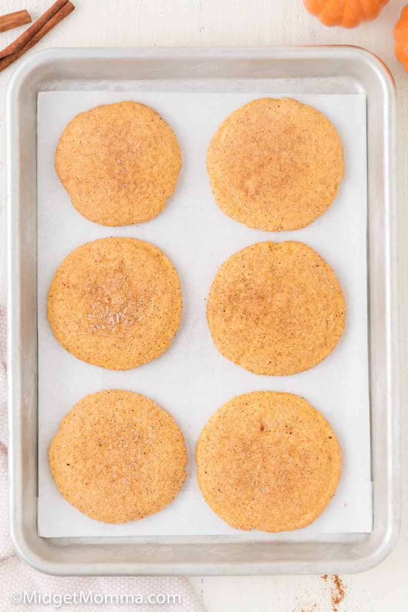 Pumpkin Snickerdoodle Cookie recipe on a  baking sheet