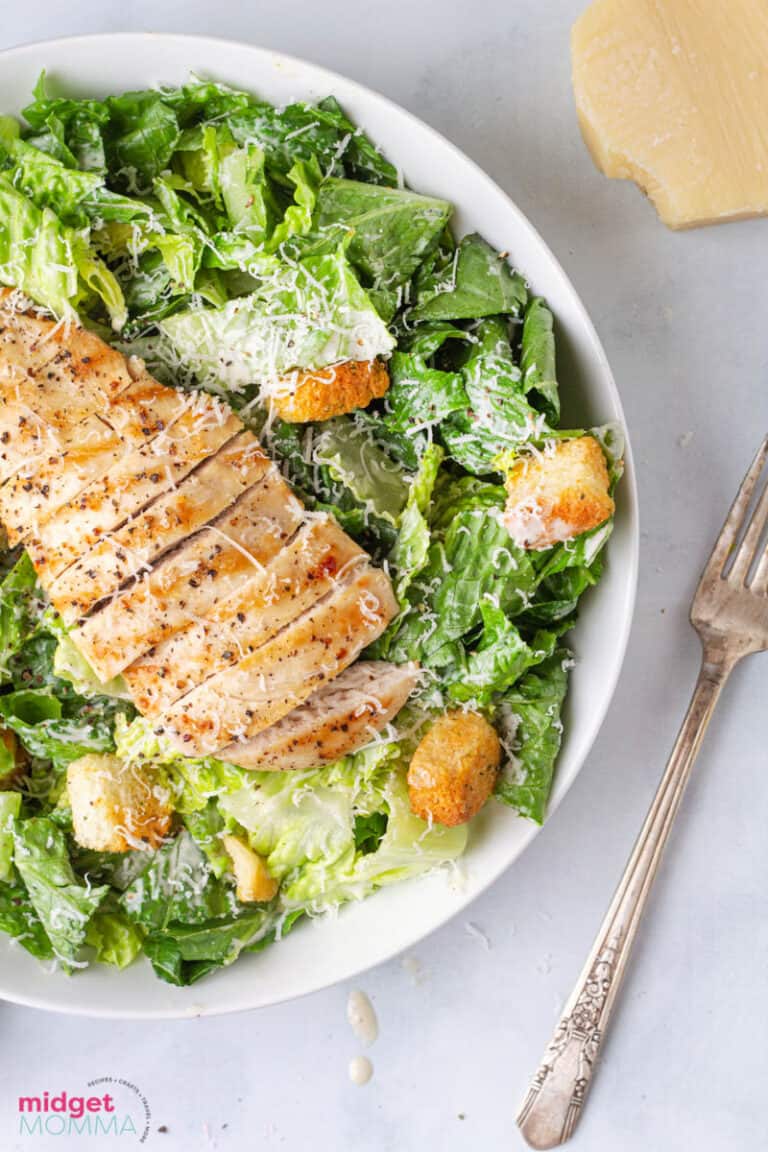 Caesar Salad with Homemade Caesar Salad Dressing and Chicken