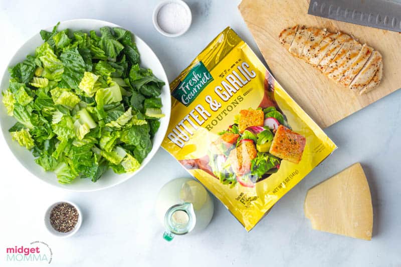 Caesar Salad with Chicken and Homemade Caesar dressing ingredients