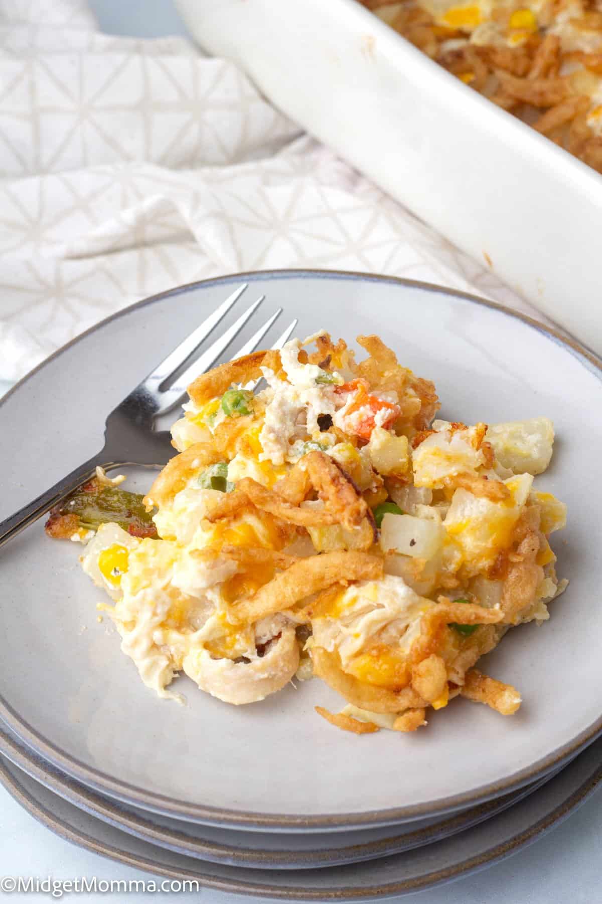 chicken and potato casserole on plate 