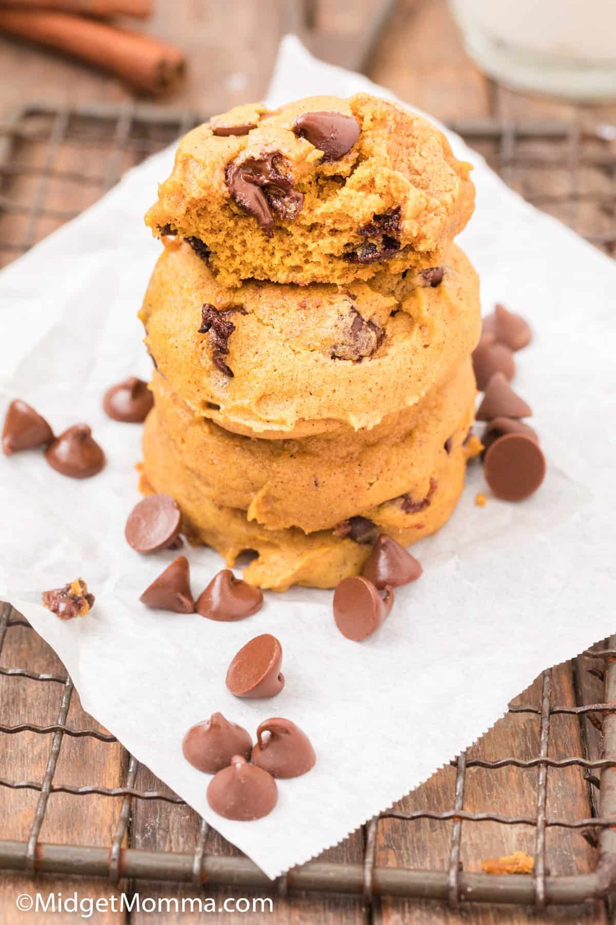Pumpkin Chocolate Chip Cookies in a stack
