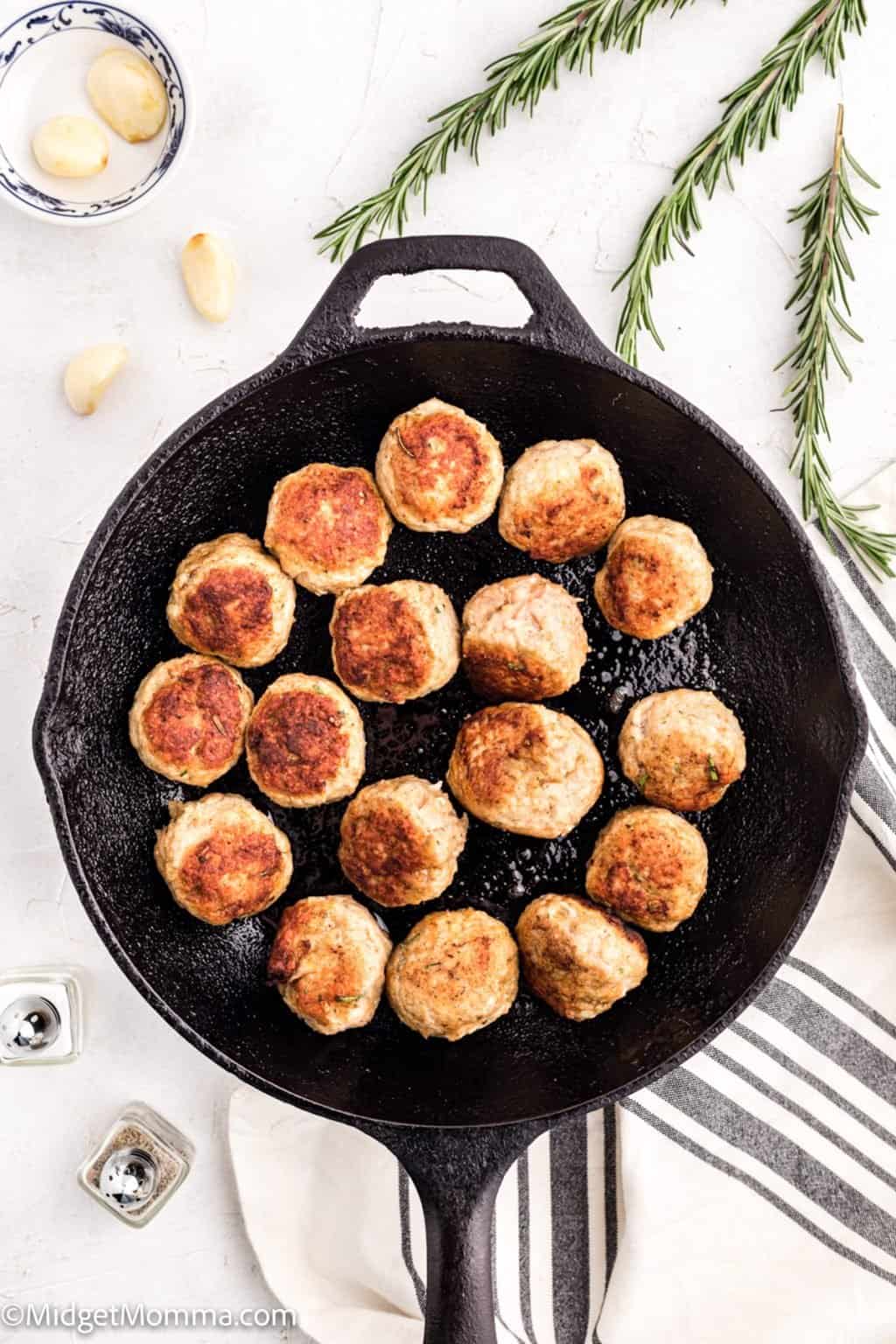 Rosemary Garlic Baked Chicken Meatballs • MidgetMomma