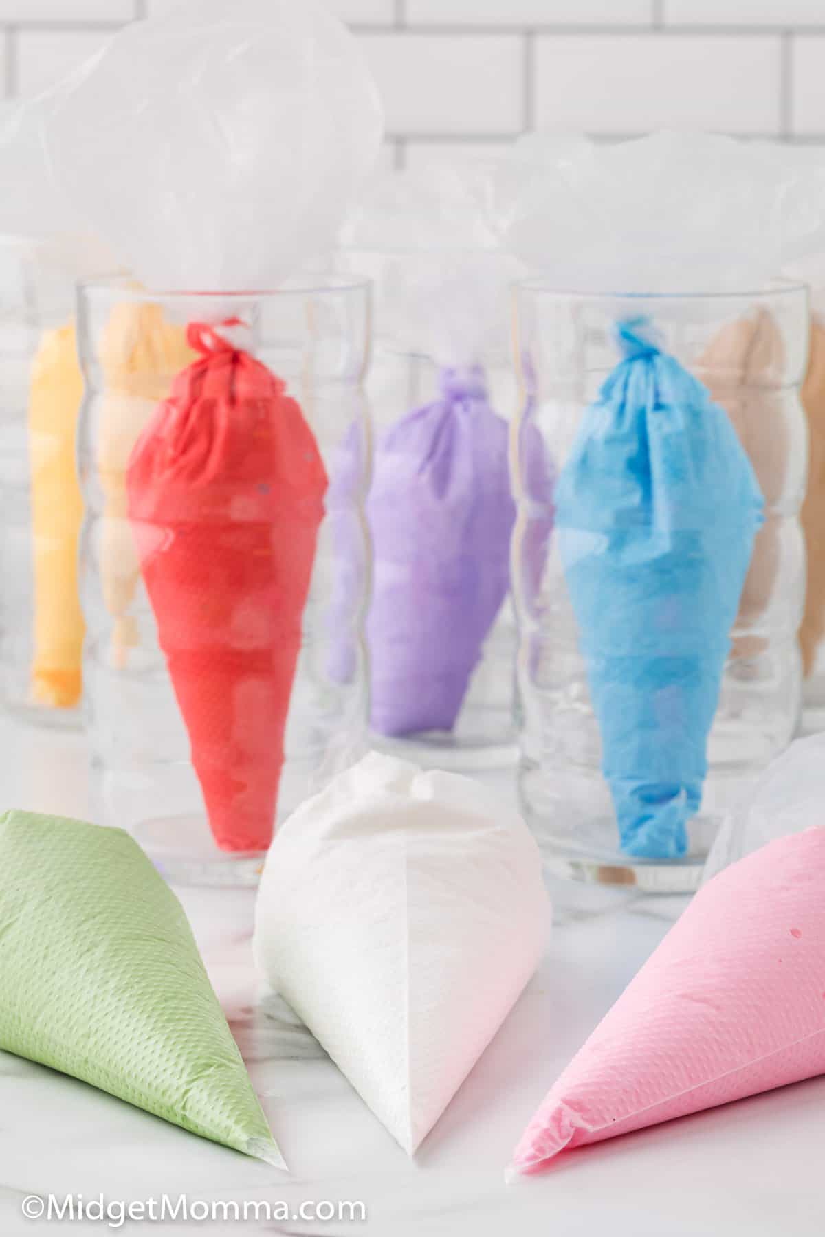 Piping bags filled with  a homemade Royal Icing recipe