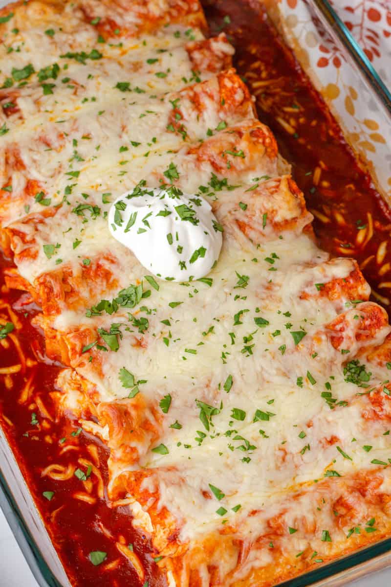 Baked Chicken Enchiladas close up