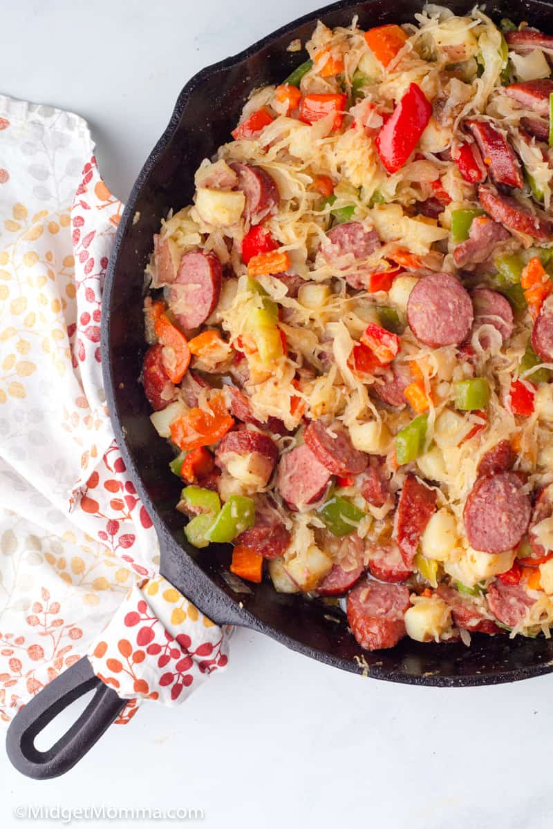 Kielbasa Sauerkraut & Potatoes Skillet