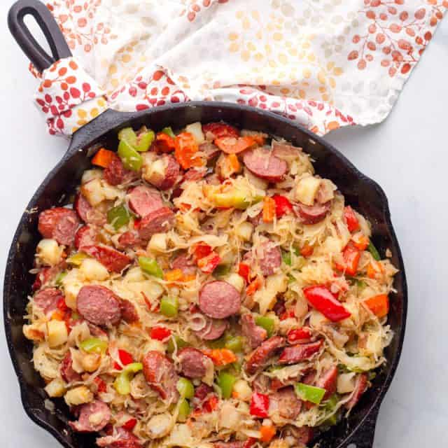 Kielbasa Sauerkraut & Potatoes Skillet Recipe • MidgetMomma