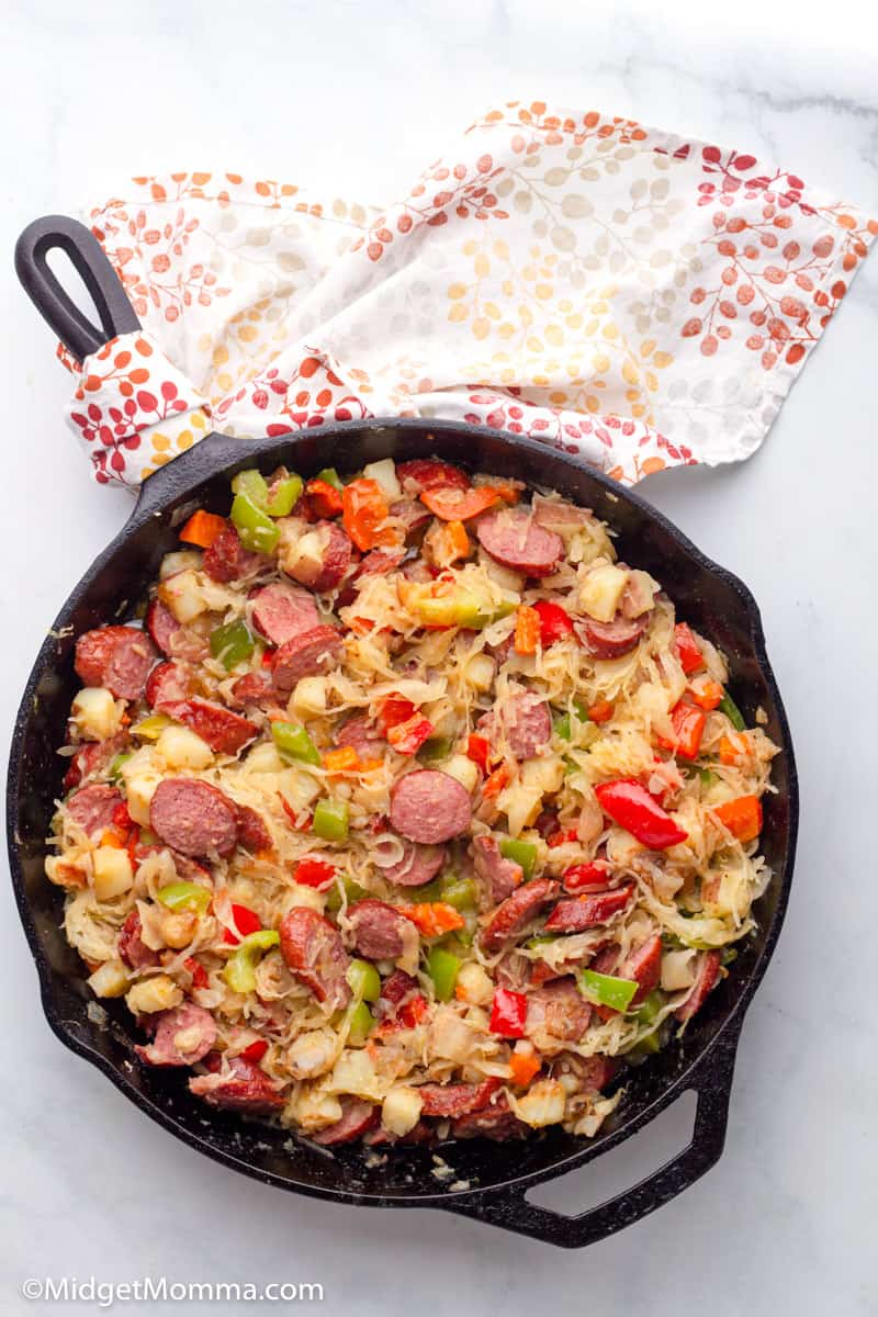 Kielbasa Sauerkraut & Potatoes Skillet