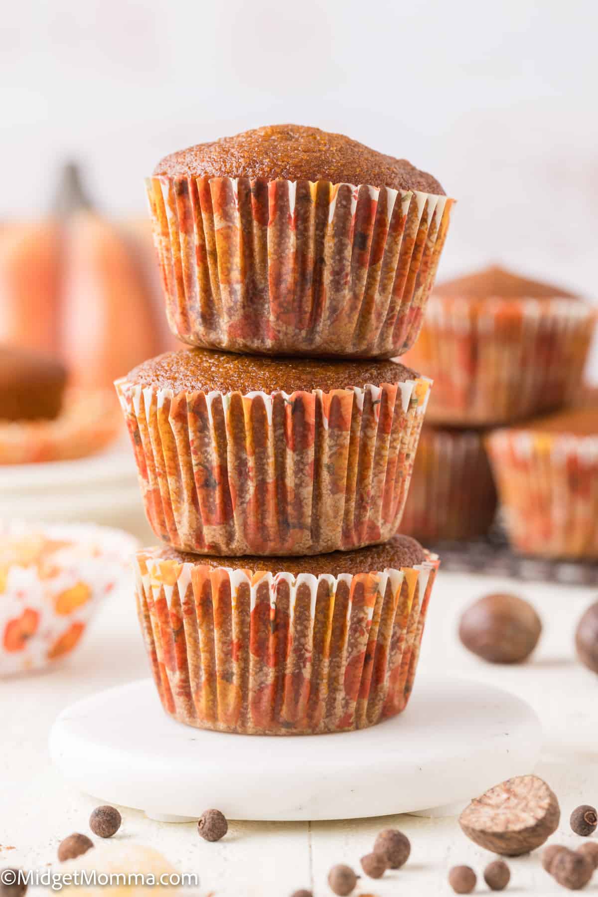 stack of pumpkin muffins