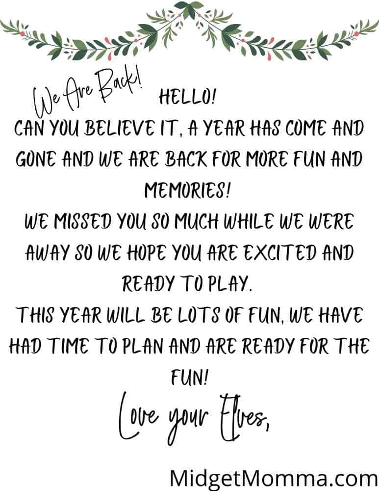 elf welcome back letter