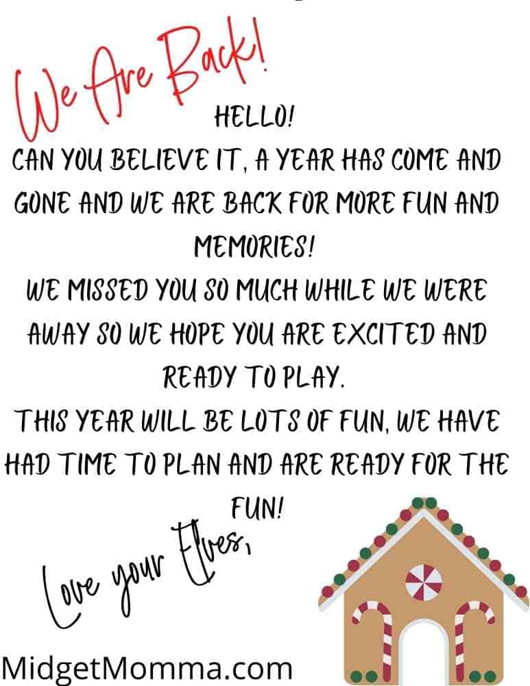 elf welcome back letter