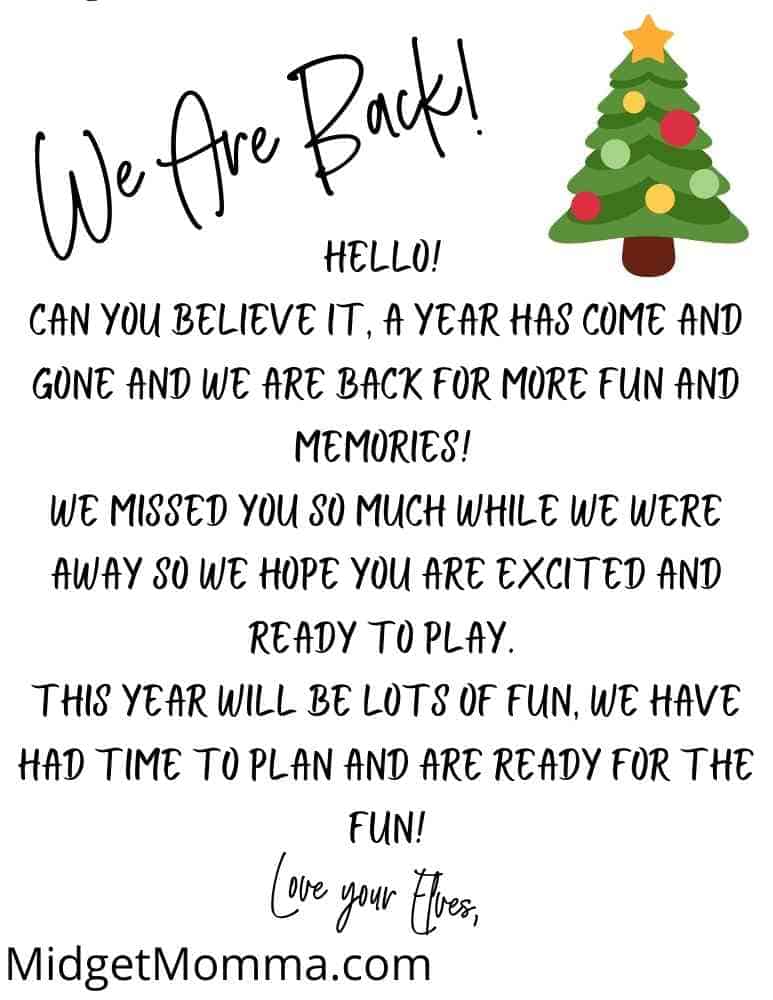 elf welcome back letter