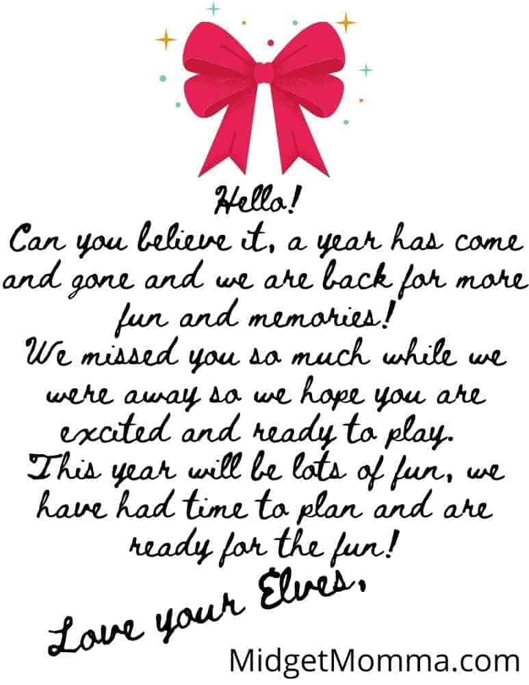 elf welcome back letter