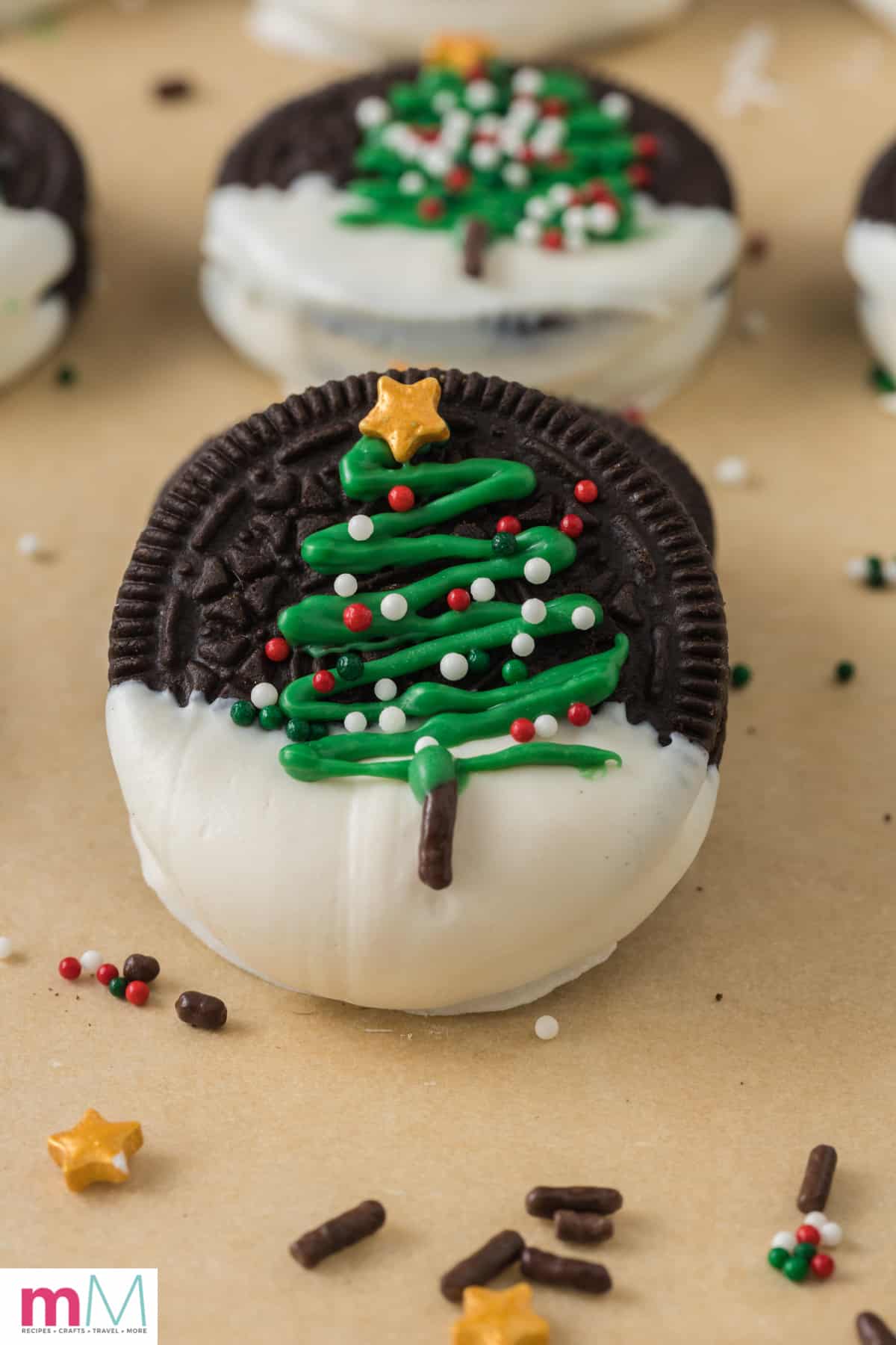 close up photo of a Christmas Tree Oreo Cookie